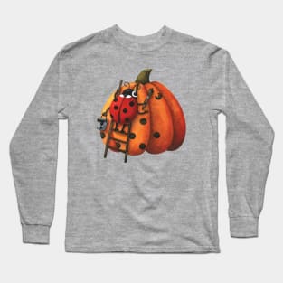 Cute Ladybug Painting Pumpkin Polka Dots Long Sleeve T-Shirt